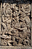 Candi Panataran - Main Temple. Ramayana relief nr 98. Monkeys and bhutas battle. 